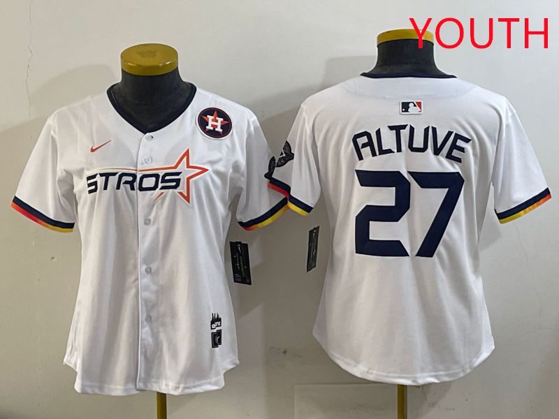 Youth Houston Astros #27 Altuve White three generations Joint Name Nike 2025 MLB Jersey style 10->youth mlb jersey->Youth Jersey